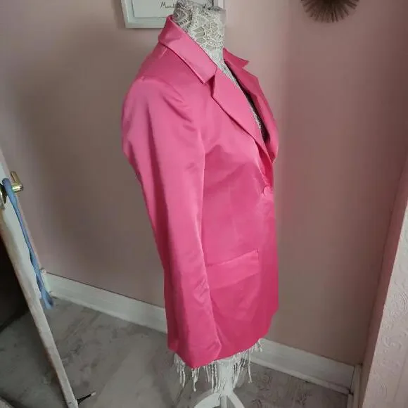 EUC Zara Pink Satin unique Blazer Jacket inside heart pocket love M - Picture 3 of 9